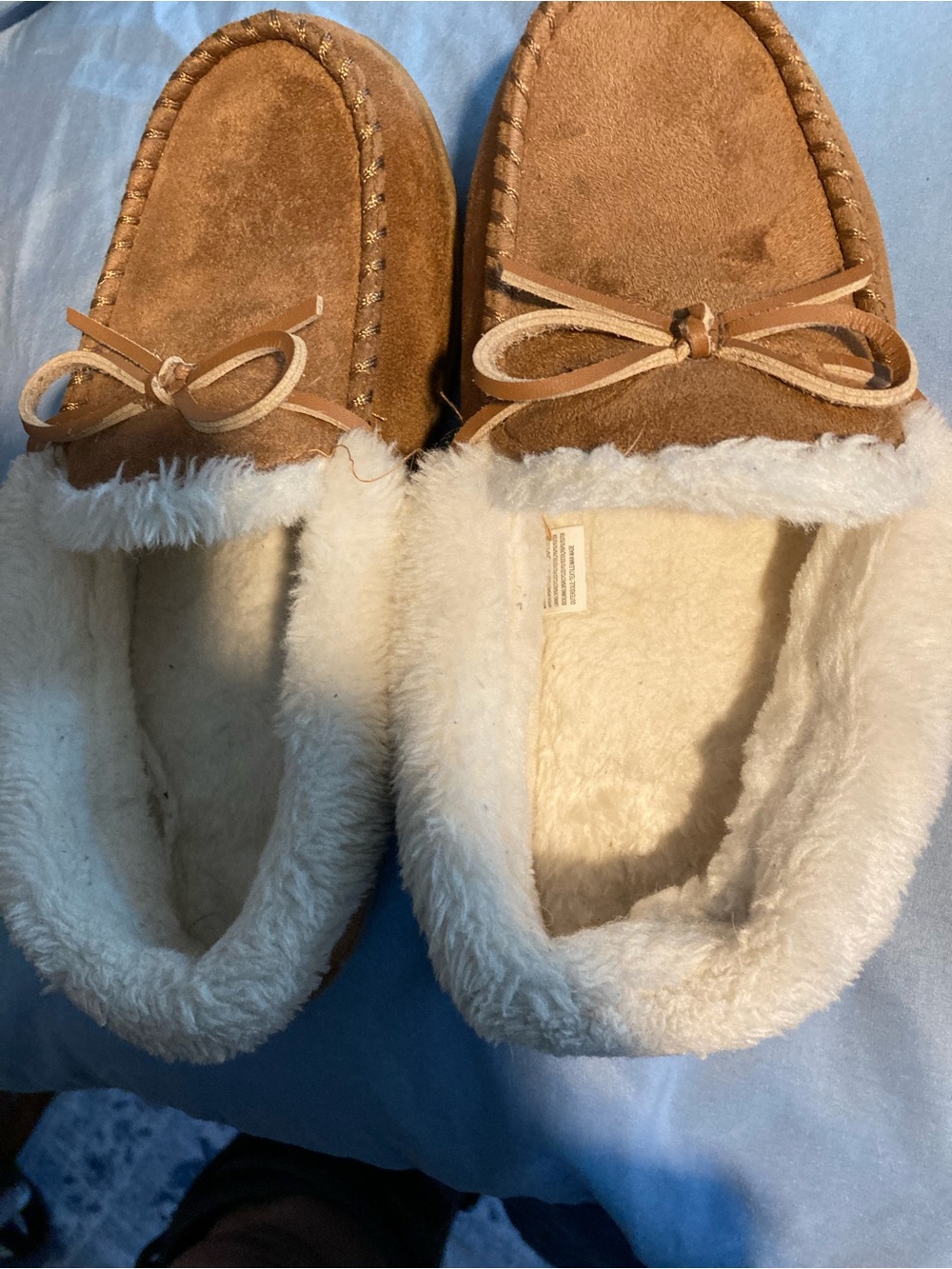 Women's Faux-Suede Moccasin Slippers with Plush Lining - Chestnut